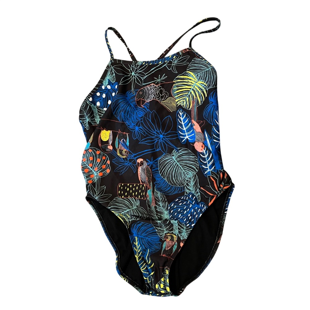 Jolyn Swimsuit One Piece Jackson 4 Black Parrot Palm Print Size 32 (6/8)